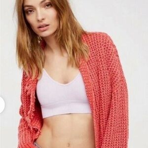 Free People Coral Open-Knit Cardigan